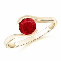 ANGARA Semi Bezel-Set Solitaire Round Ruby Bypass Ring for Women in 14K Gold - £1,489.56 GBP