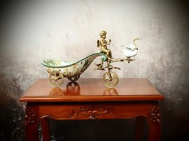 Elegant Porcelain And Bronze Carriage Bowl With Angel And Swan – A Timel... - $449.00