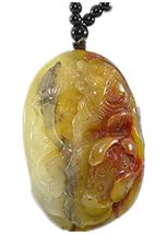 2.4&quot; China Certified Nature Yellow Dragon Jade Wealth Fish and Lotus Necklace Pe - £52.75 GBP