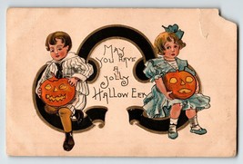 Halloween Postcard Not So Jolly Children Boy Girl JOL Pumpkins 1909 L&amp;E Ser 2231 - £13.94 GBP