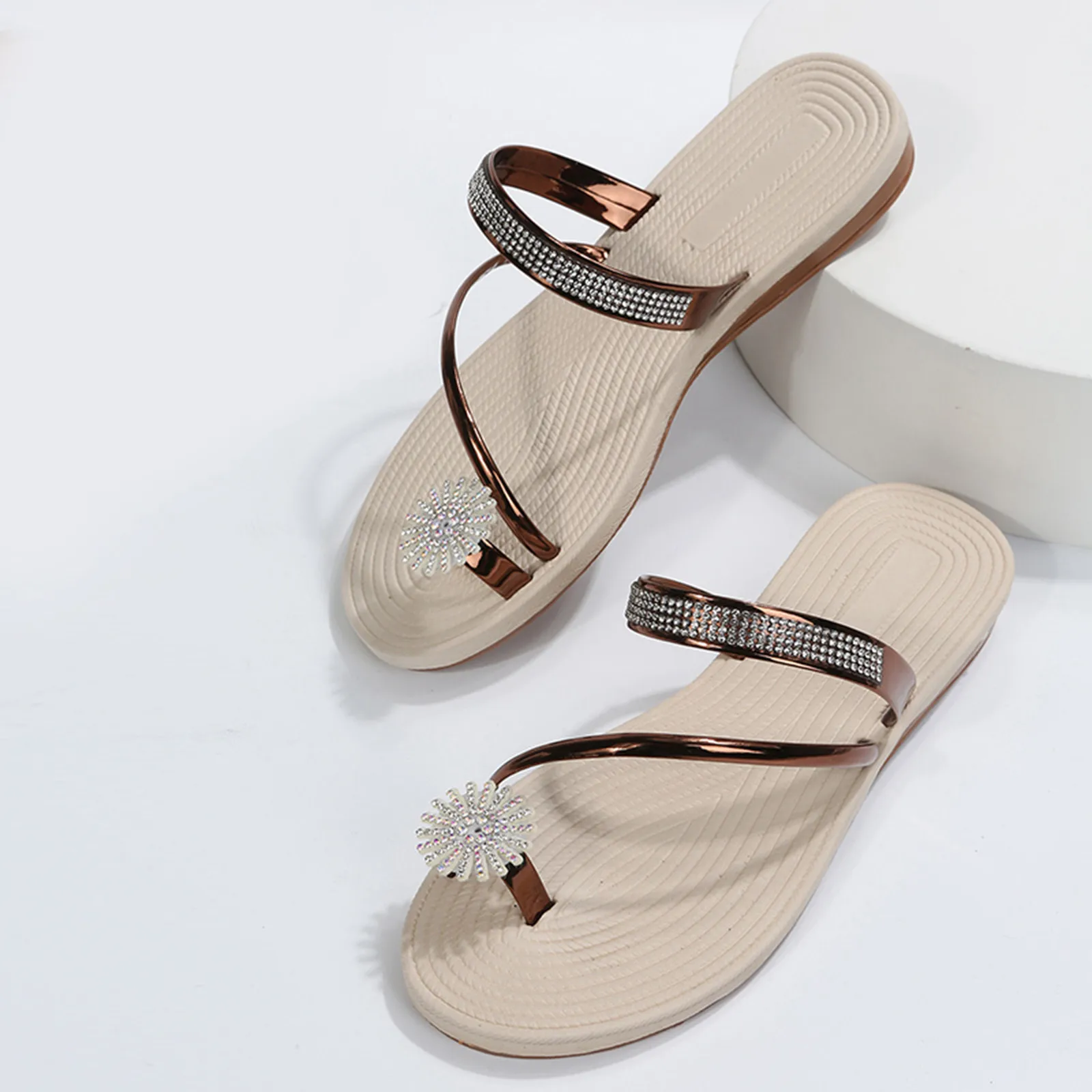 Summer Beach Slippers Women  Set Toe  Sandals Flat Strap Casual Home Sandals Sli - £100.52 GBP