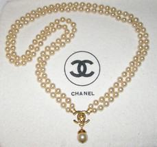 Chanel Vint. 90’S TWO-STRAND Long “Natural” Pearl Necklace,“Cc”Clasp +Pearl Drop - £3,917.24 GBP