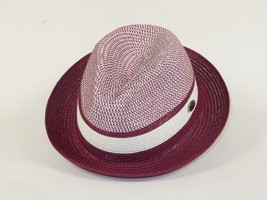 Men's Bently Semi Crushable Fedora Briad Straw Hat Dante DA226 Burgundy White image 2