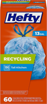 Hefty Recycling Trash Bags, Blue, 13 Gallon, 60 Count - $17.56