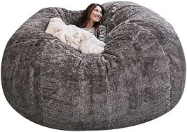 Big Round Soft Fluffy Faux Fur Beanbag Lazy Sofa Bed Cover Giant Fur Bean Bag - £70.30 GBP