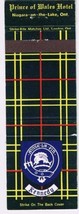 Matchbook Cover Prince Of Wales Hotel Niagara On The Lake Ontario Kennedy Tartan - £1.16 GBP