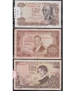 Spain Lot of 3 notes from aF to crisp aAU Condition. - $15.00
