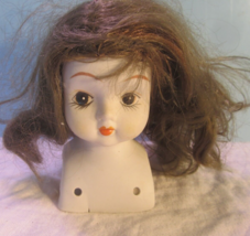 Vintage PORCELAIN/CERAMIC Head Parts 4&quot; Brown Eyes Lady Wig Breast Plate - £21.58 GBP