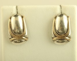 Vintage sterling silver and 14k gold cable half hoop shell earrings - £87.47 GBP