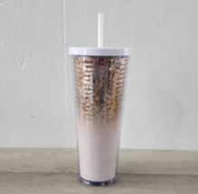 2018 Starbucks Rose Gold White Ombre Sequin 24 oz Tumbler with Straw - £14.44 GBP