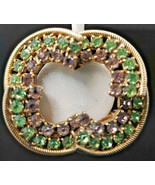 Vintage Gold Tone Purple &amp; GreenRhinestone Round Brooch Pin Jewelry - £18.16 GBP
