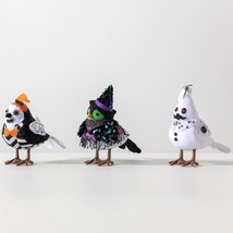 Halloween Bird Friends Table Top Decor Plush Ornament Skull Ghost Witch Set of 3 - £23.26 GBP