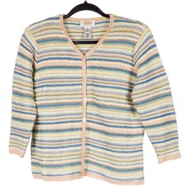 Talbots Womens Cardigan Sweater SP S Petite Striped Yellow Blue Buttons ... - £14.13 GBP