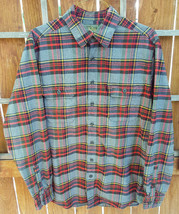 Eddie Bauer Sport Shop Flannel Shirt-L-Grey/Red-Plaid-Button Pockets-Col... - $27.76