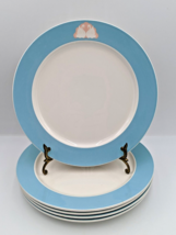 Villeroy &amp; Boch 5 Dinner Plates White with Blue Rim, Swans In Pink Cloud 11&quot; - £56.60 GBP