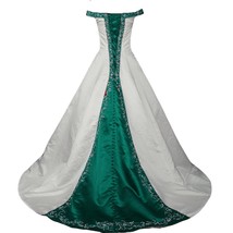 Kivary White and Turquoise Green Beaded A Line Embroidery Wedding Dresses Plus S - £158.23 GBP