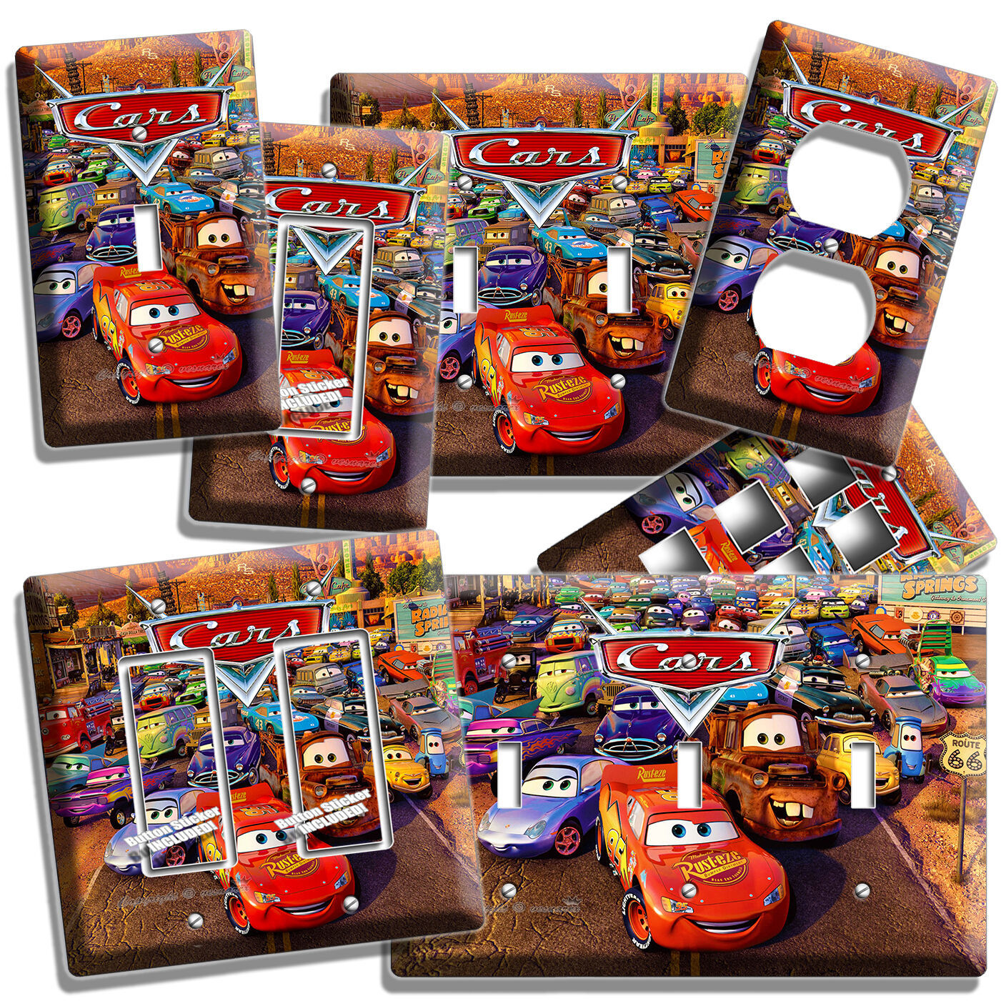 CARS  LIGHTNING McQUEEN MATER LIGHT SWITCH OUTLET WALL PLATE KID GAME ROOM DECOR