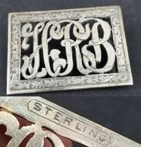 antique STERLING SILVER belt buckle ORNATE ENGRAVED women&#39;s monogram ini... - $99.99