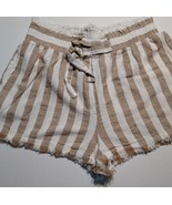Umgee Linen Blend Paper Bag Shorts Women&#39;s XL Striped High Rise Raw Edge... - $11.00