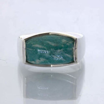 Blue Green African Amazonite Cab Handmade Silver Gents Ring size 11.5 Design 371 - £67.80 GBP