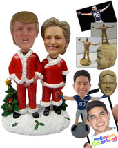 Personalized Bobblehead Donald Trump And Hilary Clinton In Christmas Outfit - Ho - £133.13 GBP