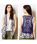 ANTHROPOLOGIE Moth Turson Netted navy white crochet pom pom sweater vest... - €24,83 EUR