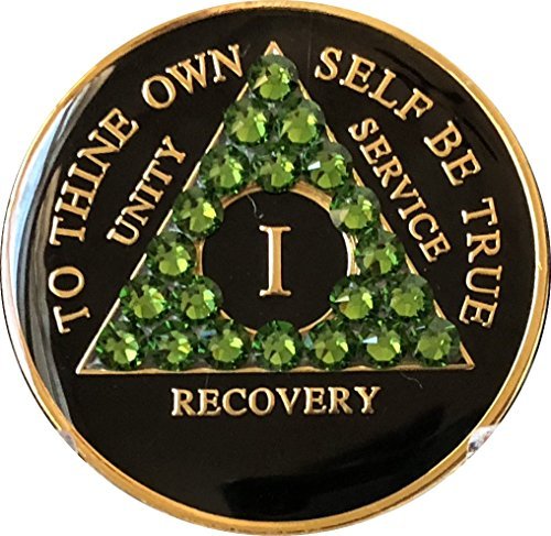 1 Year AA Medallion Black Tri-Plate Fern Green Color Swarovski Crystal Chip