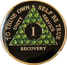 1 Year AA Medallion Black Tri-Plate Fern Green Color Swarovski Crystal Chip - £16.34 GBP