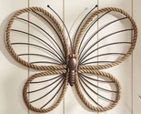 Butterfly Wall Plaque Striped Wing Accents Hemp Rope Detailing Iron 26&quot; ... - £54.52 GBP