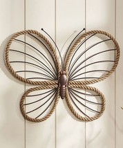 Butterfly Wall Plaque Striped Wing Accents Hemp Rope Detailing Iron 26&quot; Wide - £54.50 GBP