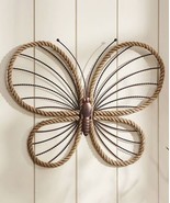 Butterfly Wall Plaque Striped Wing Accents Hemp Rope Detailing Iron 26&quot; ... - £54.20 GBP