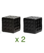 2x Modern Black Or Brown Faux Leather Tufted Cube Square Ottomans Foot Stools - $149.78 CAD