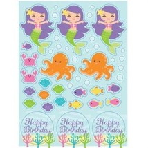 Mermaid Friends Value Stickers 4 Sheets Pack 6&quot; x 4.5&quot; Birthday Decorations - £8.75 GBP