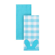 NEW Gingham Easter Bunny Kitchen Towels Set of 2 embroidered applique 16 x 26 in - £7.95 GBP