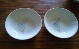 Set of 2 Vintage 5 inch Blue Flower Bowls Ceramic Mid Century - £7.85 GBP