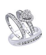 Él y Ella Imitación Diamante Wedding Ring Band Trío Novia Set 14K Chapad... - $439.08