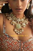 VeroniQ Trends-Designer Polki Necklace with Embossed Fluorite in Silver - £277.36 GBP