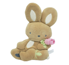 9&quot; Flat Brown Bunny Rabbit W Flower Stuffed Animal Plush Wall Hanging Baby Room - £19.28 GBP