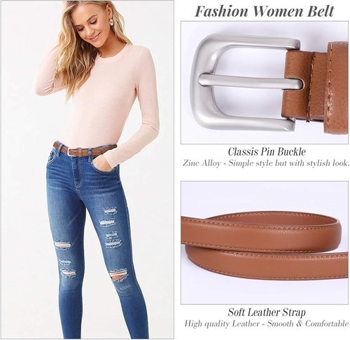 SUOSDEY 2 Pack Womens Skinny Leather Belt Solid Color Waist Belt with Pin Buckle Item image 3