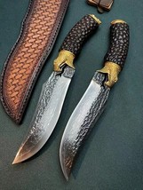 HANDMADE DAMASCUS STEEL FIXED BLADE HUNTING SURVIVAL CAMPING KNIFE WITH ... - £113.24 GBP