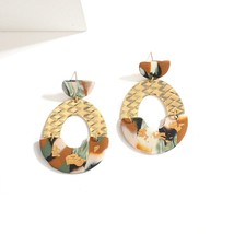 AENMetal Geometric Polymer Clay Drop Earrings for Women Handmade Gold Color Foil - £7.98 GBP