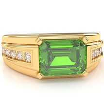 Men&#39;s Peridot Diamond Channel Ring In Solid 14k Yellow Gold - £720.85 GBP