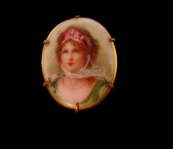 Antique Portrait Queen of Prussia Brooch hand painted cameo porcelain wi... - £96.56 GBP