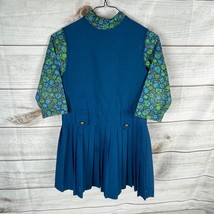 Vintage Sears Girls Size 8 Blue Mod Floral 2 Piece Jumper Dress Top Pleated - £31.92 GBP