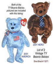Ty Beanie Babies Hero &amp; America w/ Tags Vintage Lot Of 2 - £15.98 GBP