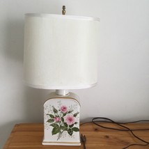 Vintage Porcelain Table Lamp Pink Roses Gold Trim  - £44.06 GBP