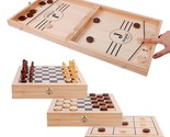 4-In-1 Wooden Fast Sling Puck Set For Kids And Adults, Chess, Checkers, ... - $54.99