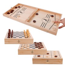 4-In-1 Wooden Fast Sling Puck Set For Kids And Adults, Chess, Checkers, Tic Tac  - £43.48 GBP