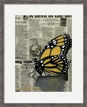 Cherie Roe Dirksen Butterfly on My Newspaper Grey Contemporary Framed Art Print - £300.34 GBP