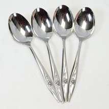 Oneidacraft Lasting Rose Oval Soup Spoons 6 3/4&quot; Stainless Lot of 4 - £13.09 GBP